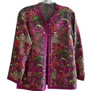 Quilted Reversible Jacket Quilted Cotton Pink and Green Floral Print M